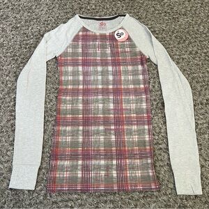 NEW! So Y2K Women’s M Brown Orange Burgundy Argyle Plaid Thermal Long Sleeve